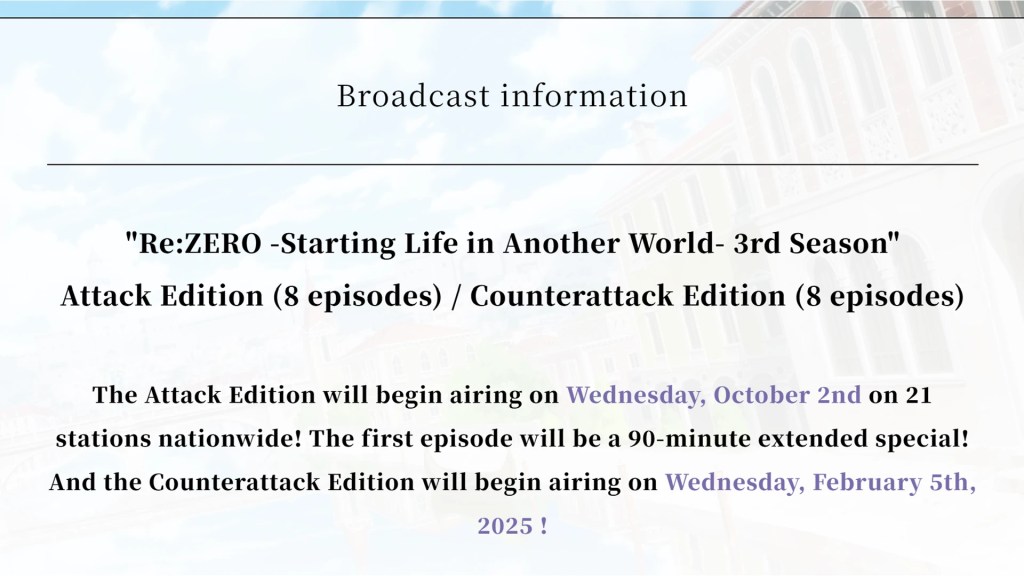 Re:Zero Season 3 Episode 8 Release Date, Time, and What to Expect 4 Re Zero Season 3 episode 8 broadcast info attack arc