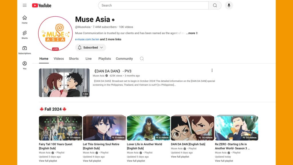 Watch Anime for Free Muse Asia YT