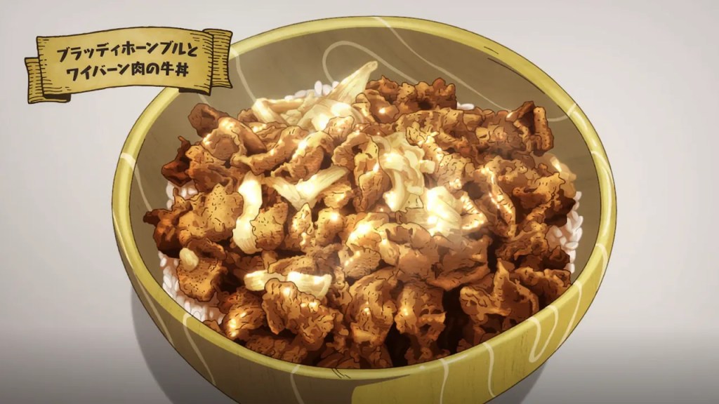 Campfire Cooking in Another World Season 2 Ep 3 Recipes Bloody Horn-Bull and Wyvern Gyudon