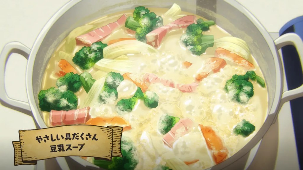 Mukohda Whips Up Tsukimi Burgers and Soy Milk Soup in Campfire Cooking in Another World Season 2 Episode 6 3 Mukohda prepares Gentle and Hearty Soy Milk Soup in Campfire Cooking in Another World with My Absurd Skill Season 2 episode 6