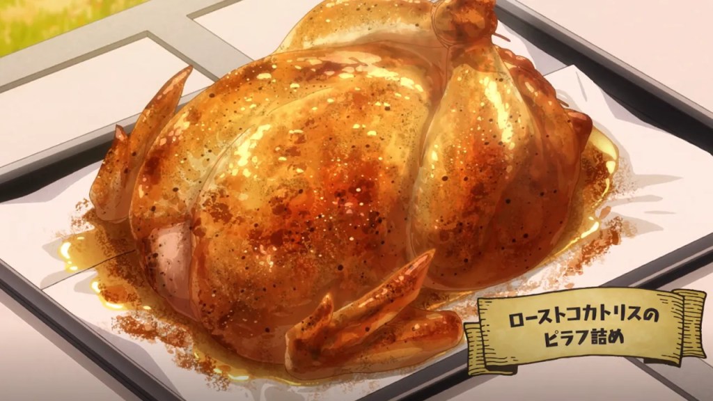 Mukohda's Whisky Highball Recipe and BBQ Feast in Campfire Cooking in Another World Season 2 Ep 8 2 Roast Cockatrice Stuffed with Pilaf in Campfire Cooking in Another World with My Absurd Skill